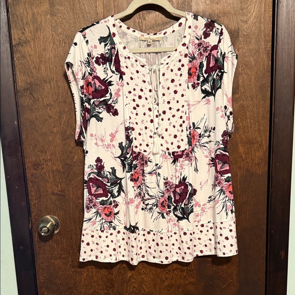Floral pleated babydoll top - white purple